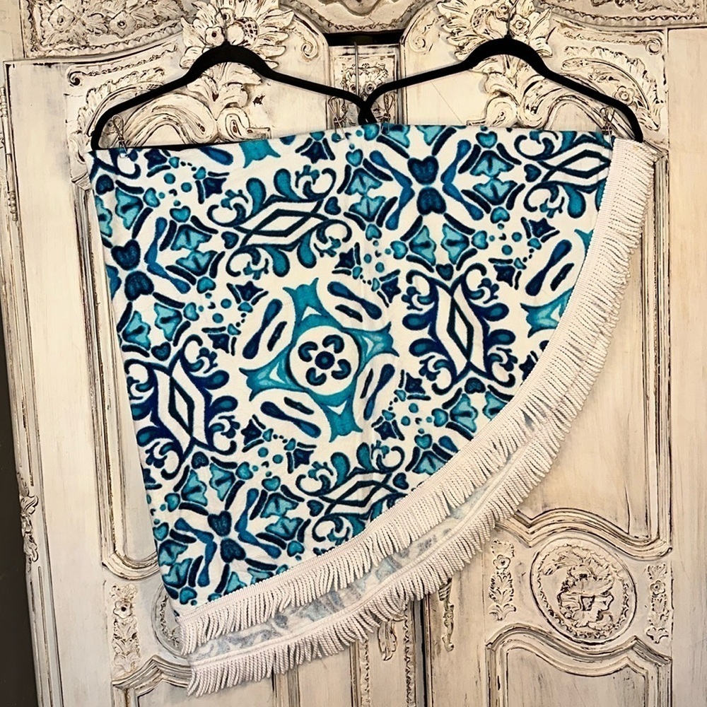 Blue and White Patterned Beach Towel